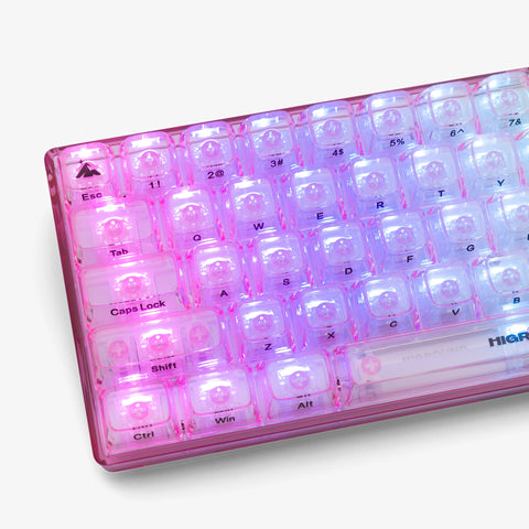 Left side of CLEAR ROSE QUARTZ Base 65 Keyboard (Silent Glacier Switch)