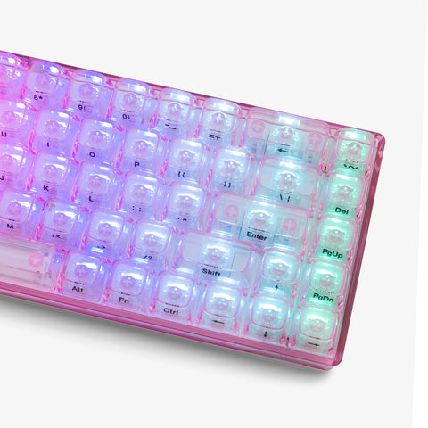 Right side of CLEAR ROSE QUARTZ Base 65 Keyboard (Silent Glacier Switch)