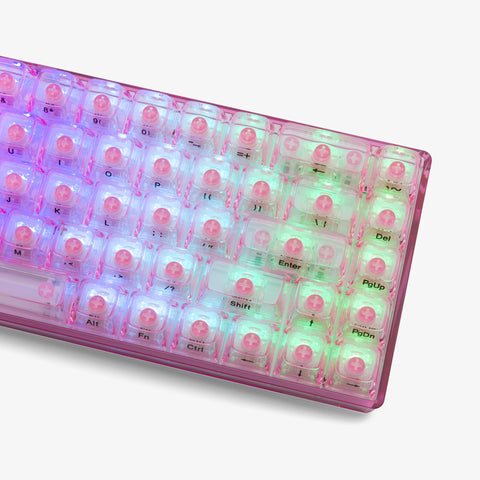 right side of CLEAR ROSE QUARTZ Base 65 Keyboard (Honey V2 Switch)