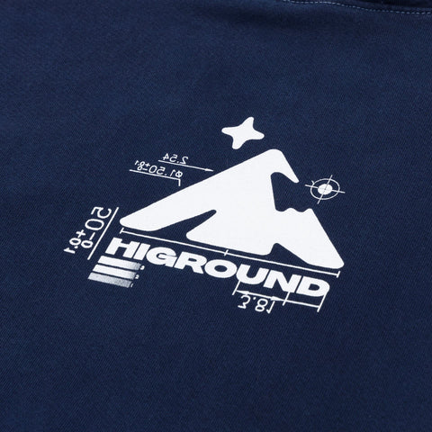 HIGROUND BLUEPRINT HOODIE - close up on front white design